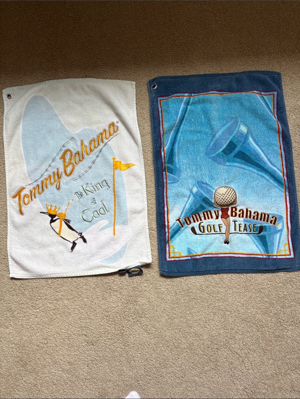 Tommy Bahama Set of Blue and White Golf-Themed Towels